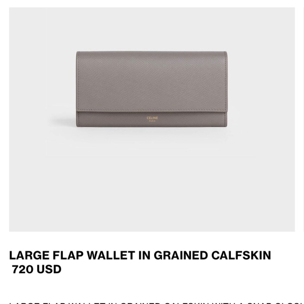 Celine Large Flap Wallet in Pebble. Current season
